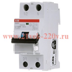 Дифавтомат ABB DS201 C6 AC30 2-полюсный характеристика C 6A 30mA тип АС