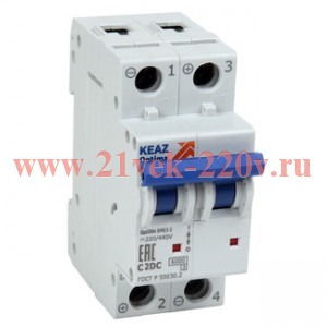 Выключатель автоматический модульный 2п K 2А OptiDin BM63-2K2-DC-RP-УХЛ3 КЭАЗ 339282