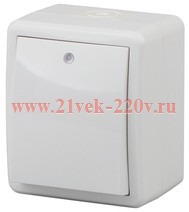 Выключатель с подсветкой IP54 10АХ-250В открытой установки Эра Эксперт, белый 11-1402-01