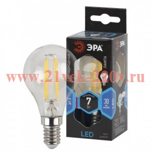 Лампа филаментная светодиодная шарик ЭРА F-LED P45-7W-840-E14 filament белый свет 576641