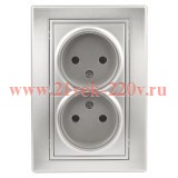 Розетка 2х2P 16А 250В IP20 Intro Plano, алюминий 1-204-03