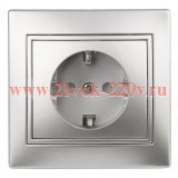 Розетка 2P+E Schuko со шторками 16А 250В IP20 Intro Plano, алюминий 1-206-03