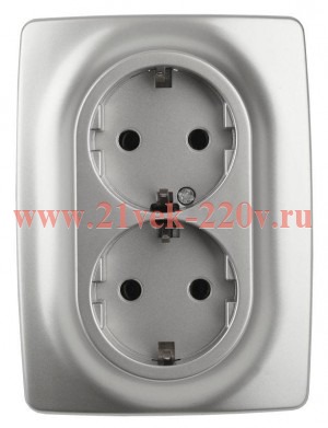 Розетка 2-м СП Эра12 12-2106-03 16А IP20 16AX 250В 2х2P+E Schuko алюм. Эра Б0031230