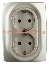 Розетка 2-м СП Эра12 12-2108-04 16А IP20 250В 2х2P+E Schuko защ. шторки шампань Эра Б0036445