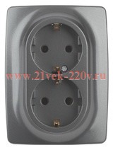 Розетка 2-м СП Эра12 12-2108-12 16А IP20 250В 2х2P+E Schuko защ. шторки графит Эра Б0036448