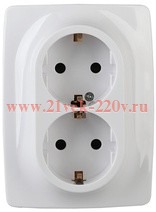 Розетка 2-м СП Эра12 12А-2008-01 16А IP20 16AX 250В 2х2P+E Schuko защ. шторки Al+Cu бел. Эра Б003858