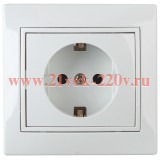 Intro 1А-206-01 Розетка 2P+E Schuko со шторками, 16А-250В, СУ, Al+Cu, Plano, белый (10/200/2000)