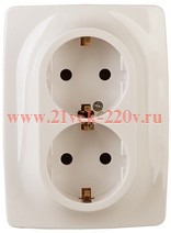 Розетка 2-м СП Эра12 12-2008-02 16А IP20 250В 2х2P+E Schuko защ. шторки без лапок сл. кость Эра Б003