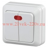 Intro 2Э-105-01 Выключатель двойной с подсветкой, 10А-250В, ОУ, б.м.п., Quadro, белый (10/200/2400)