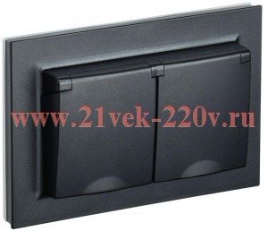 Розетка 2х2P+E Schuko шторки с крышкой двойная 16А IP44 IEK BRITE черный в сборе(РСбш12-3-44-БрЧ)