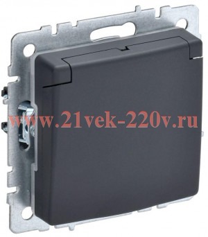 Розетка BRITE РСбш10-3-БрГ 16А IP20 с заземл. защ. шторки с крышкой графит IEK BR-R16-16-K53