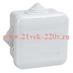 Коробка КМ41236 распаячная для о/п 70х70х40 мм IP44 (RAL7035, 4 гермоввода, защелкивающаяся крышка)