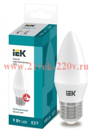 Лампа светодиодная ECO C35 свеча 9Вт 230В 4000К E27 IEK