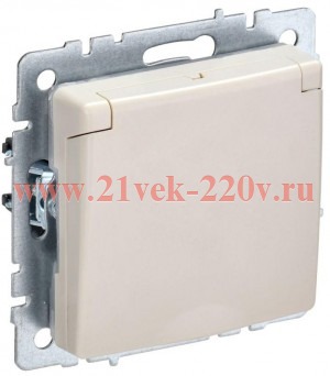 Розетка 2P+E Schuko со шторками с крышкой 16А IP44 IEK BRITE бежевый (РСбш10-3-44-БрКр)