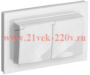 Розетка 2х2P+E Schuko шторки с крышкой двойная 16А IP44 IEK BRITE белый в сборе (РСбш12-3-44-БрБ)