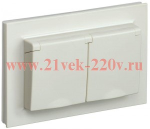 Розетка 2х2P+E Schuko шторки с крышкой 2-я 16А IP44 IEK BRITE бежевый в сборе (РСбш12-3-44-БрКр)