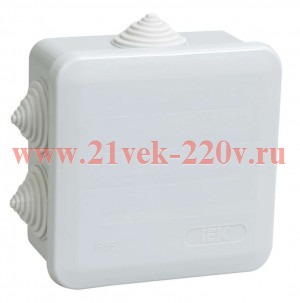 Коробка КМ41255 распаячная для о/п 100х100х50 мм IP44 (RAL7035, 6 гермовводов, защелкивающаяся крышк