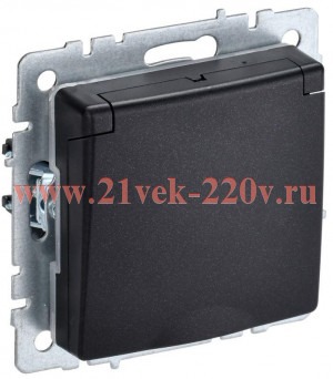 Розетка 2P+E Schuko со шторками с крышкой 16А IP44 IEK BRITE черный (РСбш10-3-44-БрЧ)