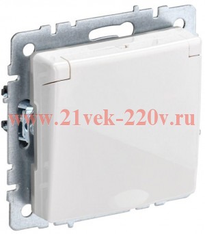 Розетка 2P+E Schuko со шторками с крышкой 16А IP44 IEK BRITE белый (РСбш10-3-44-БрБ)