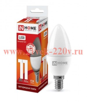 Лампа светодиодная LED-СВЕЧА-VC 11Вт 230В E14 6500К 990лм IN HOME 4690612024844