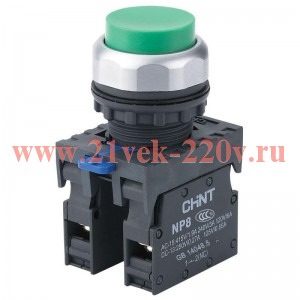 Кнопка управления NP8-11GND/3 1НО+1НЗ зел. AC 110В-220В(LED) IP65 (R) CHINT 667312