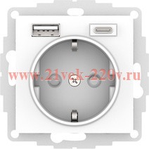 Зарядка розетка с/з 16А + USB A+С 5В/2,4А/3,0А, 2х5В/1,5А SE AtlasDesign, белый