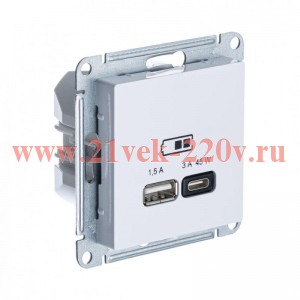 Зарядка USB тип А + тип С 45W высокоскоростная зарядка QC, PD,SE AtlasDesign, белый