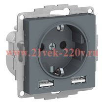 Зарядка розетка с/з 16А + USB A+A 5В/2,4А, 2х5В/1,2А SE AtlasDesign, грифель