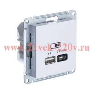 Зарядка USB тип А + тип С 45W высокоскоростная зарядка QC, PD,SE AtlasDesign, лотос