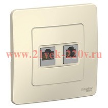 Розетка двойная компьютерная RJ45, категории 5E + RJ11 с/у Blanca Systeme Electric молочный