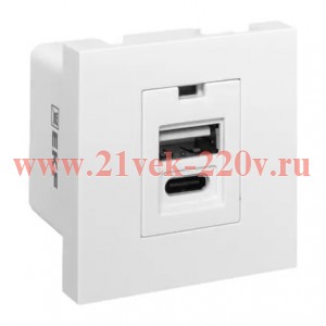 Розетка USB A+C 2.1А 2 гнезда без индикатора бел. EKF E2MR2-21USB-10-AC