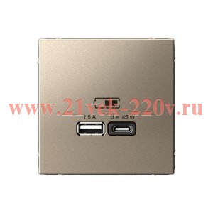 Зарядка USB ArtGallery тип-А и тип-C 45Вт QC PD шампань Systeme Electric