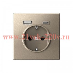 Зарядка USB с розеткой 2P+E ArtGallery тип-А и тип-C 5В/2,4А/3,0А, 2х5В/1,5 шампань Systeme Electric