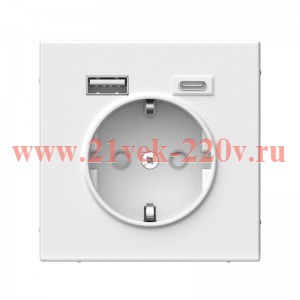 Зарядка USB с розеткой 2P+E ArtGallery тип-А и тип-C 5В/2,4А/3,0А, 2х5В/1,5 белая Systeme Electric