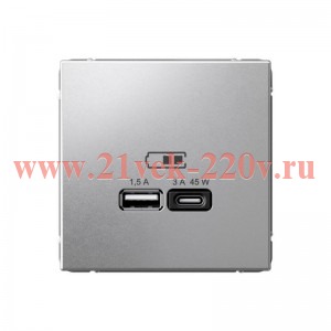 Зарядка USB ArtGallery тип-А и тип-C 45Вт QC PD алюминий Systeme Electric