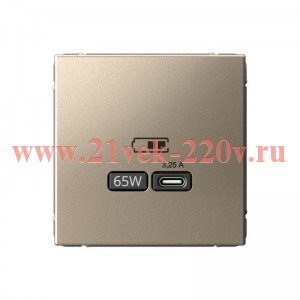 Зарядка USB ArtGallery тип-C 65Вт QC PD шампань Systeme Electric