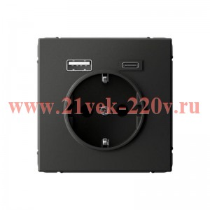 Зарядка USB с розеткой 2P+E ArtGallery тип-А и тип-C 5В/2,4А/3,0А, 2х5В/1,5 базальт Systeme Electric