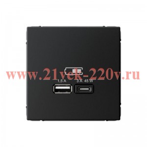 Зарядка USB ArtGallery тип-А и тип-C 45Вт QC PD карбон Systeme Electric