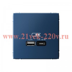 Зарядка USB ArtGallery тип-А и тип-C 45Вт QC PD аквамарин Systeme Electric