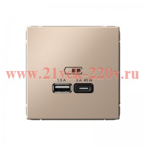 Зарядка USB ArtGallery тип-А и тип-C 45Вт QC PD песочный Systeme Electric