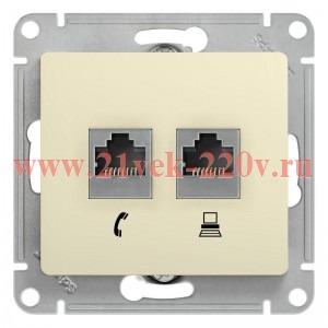 Розетка двойная RJ11+RJ45 кат.5E механизм SE Glossa, бежевый