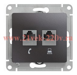 Розетка двойная RJ11+RJ45 кат5E механизм SE Glossa, графит