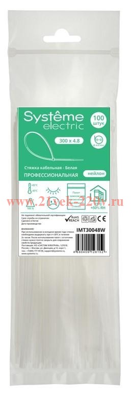 Стяжка кабельная 300х4.8 бел. (уп.100шт) SE IMT30048W