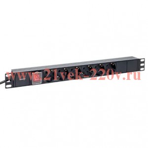 Блок PDU TERACOM 19дюйм 1U 16А/250В 6 роз. Schuko с выключат. шнур 2м 3х1.5кв.мм вилка Schuko корпус