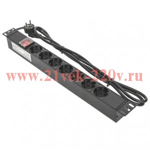 Блок PDU TERACOM 19дюйм 1U 16А/250В 7 роз. Schuko с выключат. шнур 2м 3х1.5кв.мм вилка Schuko корпус