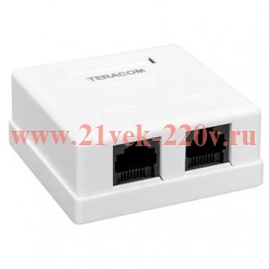 Розетка настенная TERACOM кат.5E неэкранированная 2 порта RJ-45 Dual IDC бел. EKF TRC-WBOX-2RJ45-5EU