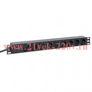 Блок PDU TERACOM PRO 19дюйм 1U 16А/250В 9 роз. Schuko шнур 2м 3х1.5кв.мм вилка Schuko корпус пластик