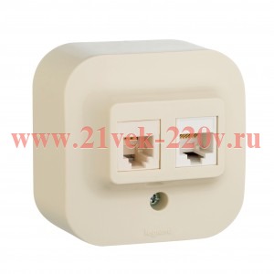 Розетка телефон+компьютер Legrand Quteo RJ11/RJ45 Cat5 UTP слоновая кость [уп 20шт] (бежевый)