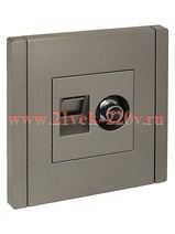 Розетка двойная TV+RJ45 кат.5E FORTE&PIANO FP536 сталь IEK