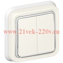 Двухклавишный переключатель IP55 скрытый монтаж Legrand Plexo, белый